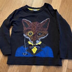 Mini Boden Black Shirt with Fox in Blue Suit
